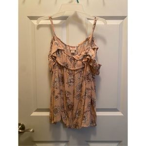 Mossimo Girl’s Light Pink, Brown Floral Print Off the Shoulder Top Size XXL